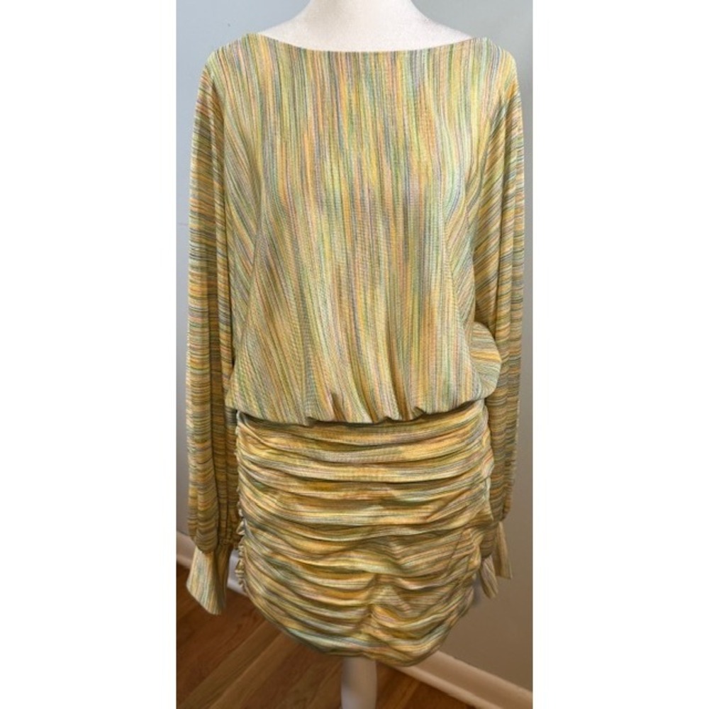 Ramy Brook‎ Kona Dress Large NWT Ruched Blouson Space Dye Multicolor $375